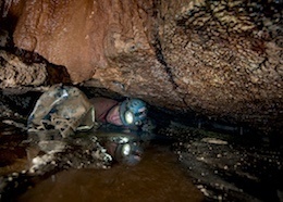 Low wet crawl - Ogof Cil Sanws